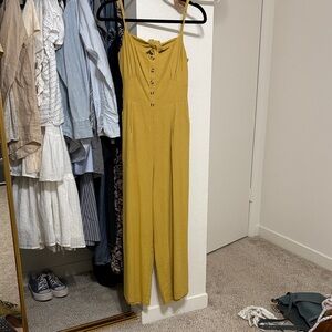 Lulu's Mustard Yellow Sleeveless Wide-Leg Jumpsuit with Button Front